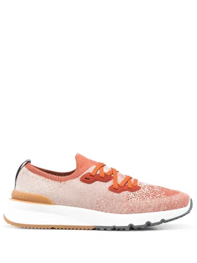 Brunello Cucinelli Speckled Low-top Sneakers In Orange