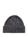 Brunello Cucinelli Folded Brim Speckled Knit Ribbed Cuff Hat In Gray