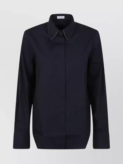 Brunello Cucinelli Spiral Edge Collar Shirt In Black