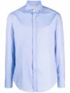 Brunello Cucinelli Shirt With Cannon Pleat Detail And Curved Hem In Blue