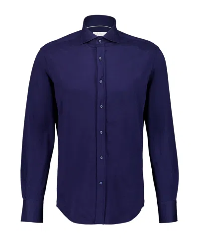 Brunello Cucinelli Spread-collar Cotton Shirt In Blue