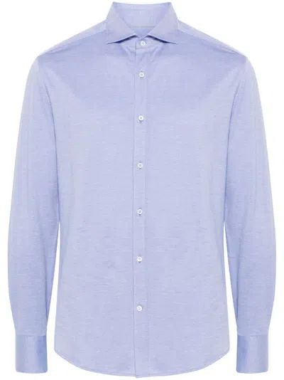 Brunello Cucinelli Spread-collar Cotton Shirt In Blue