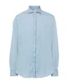 Brunello Cucinelli Denim Shirt With Long Sleeves And Curved Hem In Blue