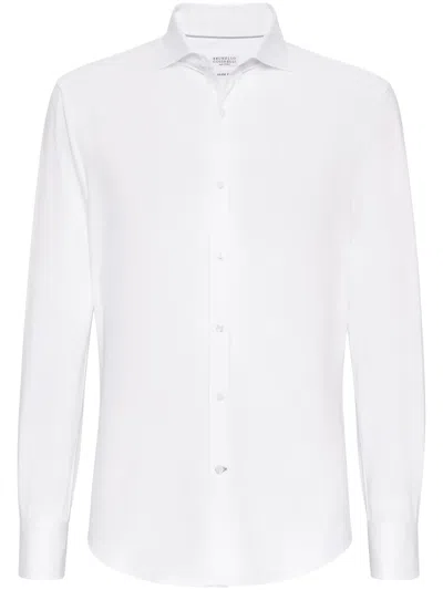 BRUNELLO CUCINELLI SPREAD-COLLAR COTTON SHIRT