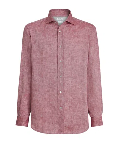 BRUNELLO CUCINELLI SPREAD-COLLAR LINEN SHIRT