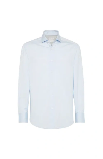 Brunello Cucinelli Spread Collar Shirt In Blue