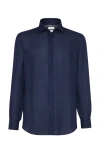 Brunello Cucinelli Men's Linen Easy Fit Shirt With Spread Collar In Navy Blue