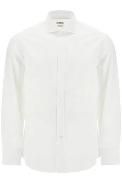 Brunello Cucinelli Spread Collar Slim Fit Shirt In Bianco