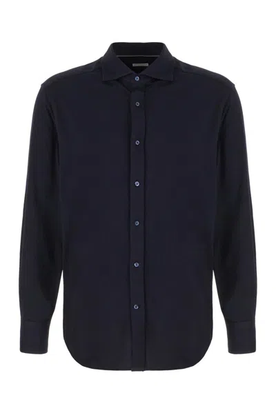 Brunello Cucinelli Spread-collared Buttoned Shirt In Blue