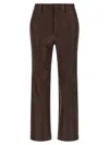 Brunello Cucinelli Stretch Nappa Leather Square Cigarette Trousers With Jewellery In Brown