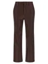Brunello Cucinelli Stretch Nappa Leather Square Cigarette Trousers With Jewellery In Brown