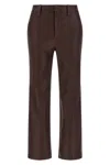 Brunello Cucinelli Stretch Nappa Leather Square Cigarette Trousers With Jewellery In Brown