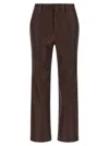 Brunello Cucinelli Stretch Nappa Leather Square Cigarette Trousers With Jewellery In Brown
