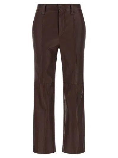 Brunello Cucinelli Stretch Nappa Leather Square Cigarette Trousers With Jewellery In Brown