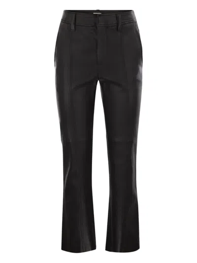 Brunello Cucinelli Women Stretch Nappa Leather Square Cigarette Trousers With Jewellery In Black