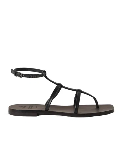Brunello Cucinelli Square-headed Flat Sandals In Black