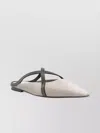 Brunello Cucinelli Square Pointed Ballet Flat With Cross Strap In Brown
