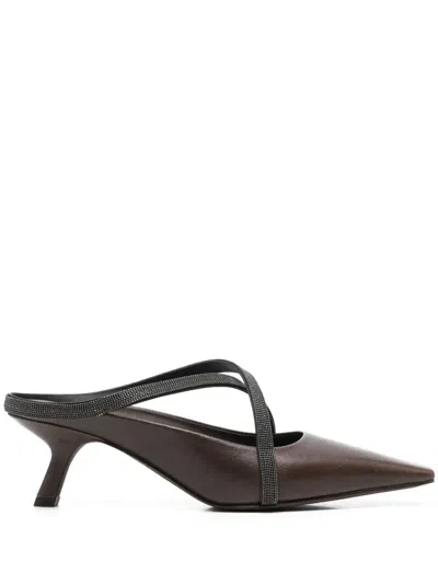 Brunello Cucinelli Square Pointed Sandals In Brown