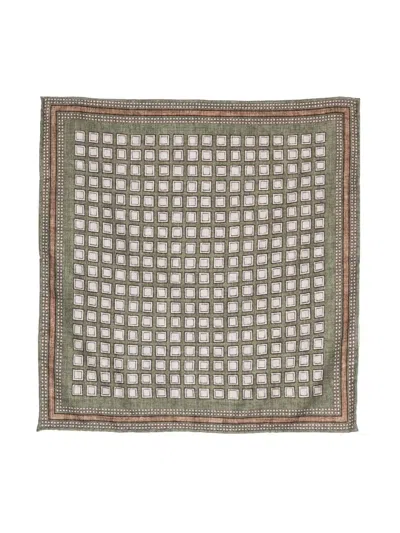 Brunello Cucinelli Square-print Silk Handkerchief In Green