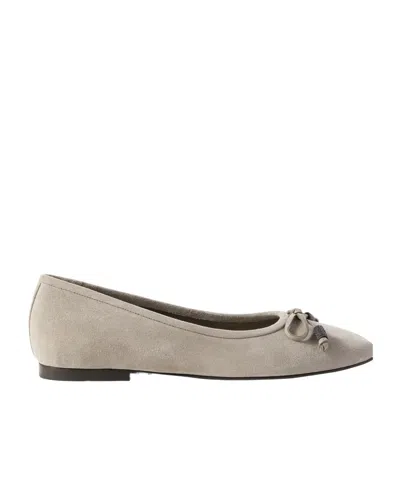 Brunello Cucinelli Bead-embellished Suede Ballet Flats In Neutrals