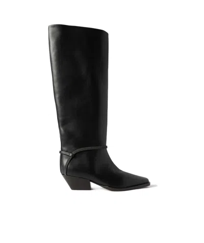 Brunello Cucinelli Bead-embellished Leather Knee Boots In Black