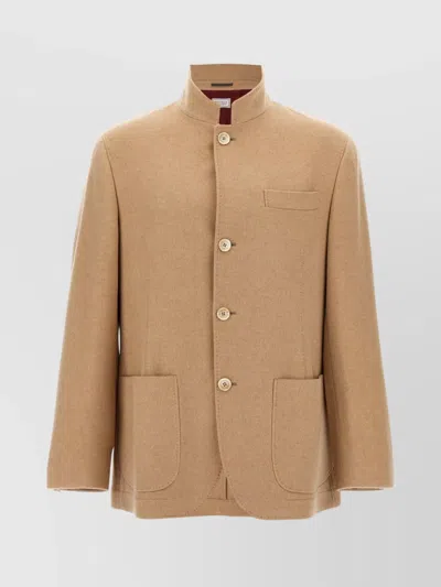 BRUNELLO CUCINELLI STAND COLLAR SHORT COAT WITH BACK VENT