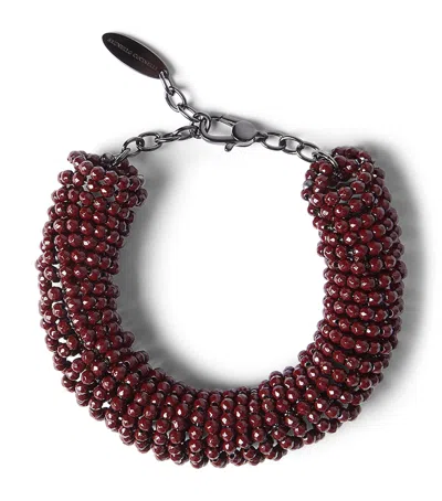 Brunello Cucinelli Sterling Silver Beaded Bracelet In Red
