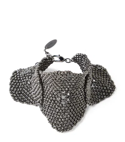 Brunello Cucinelli Sterling Silver Sculptured Flower Bracelet In Black