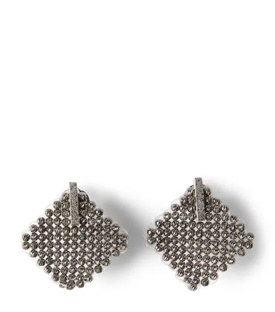 Brunello Cucinelli Sterling Silver Square Earrings In Grey