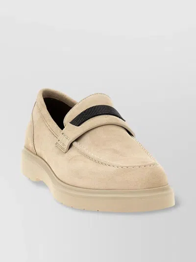 Brunello Cucinelli Stitch Suede Rubber Sole Loafers In Neutral