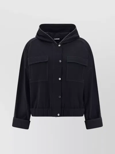 Brunello Cucinelli Stitched Cotton Hooded Jacket In Black