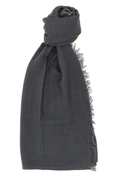 Brunello Cucinelli Stole With Fringed Profiles In Gray
