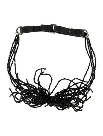 Pre-owned Brunello Cucinelli Stone Beaded Leather Collar Necklace, 17.25" In Multi