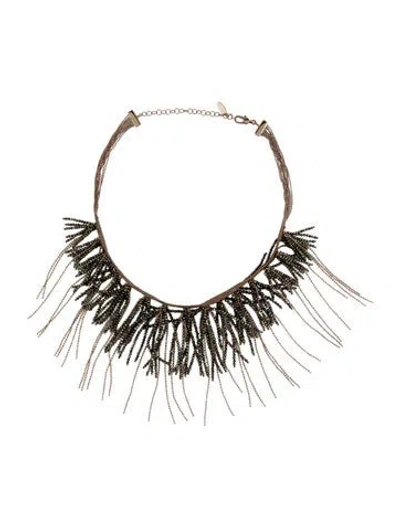 Pre-owned Brunello Cucinelli Stone Fringe Choker Necklace, 17" In Multi