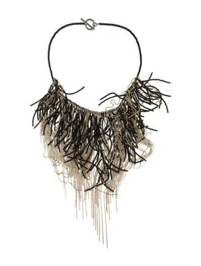 Pre-owned Brunello Cucinelli Stone Monili Beaded Fringe Necklace, 15" In Multi