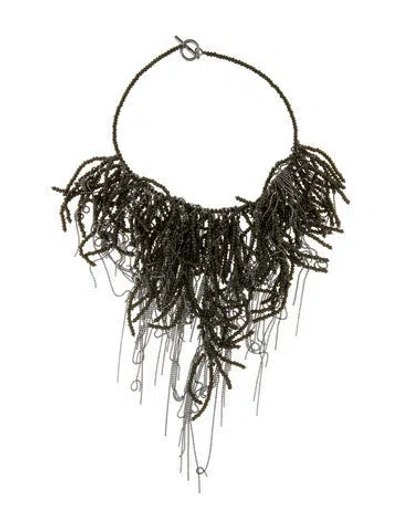 Pre-owned Brunello Cucinelli Stone Monili Beaded Fringe Necklace, 15" In Multi