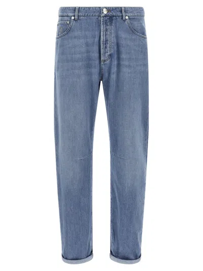 Brunello Cucinelli Stonewashed Cotton Denim Jeans In Blue