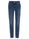 Brunello Cucinelli Embellished Skinny Cotton Jeans With Contrast Stitching In Blue