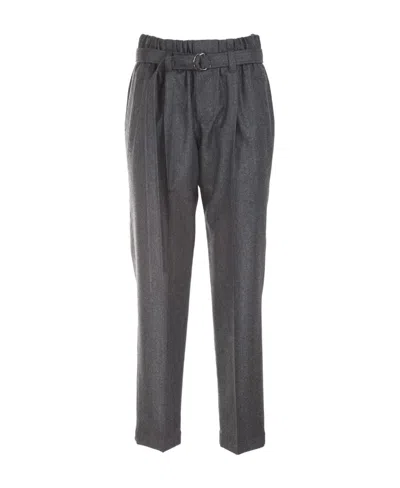 Brunello Cucinelli Pleat Detailed Belted Trousers In Grey