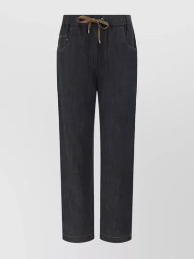 Brunello Cucinelli Straight Cotton Jeans Drawstring Waistband In Black