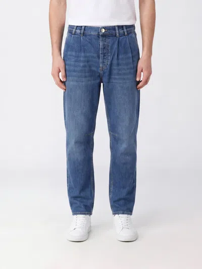 Brunello Cucinelli Straight Fit Cotton Denim Jeans With Pleats In Blue