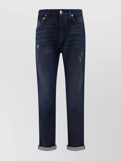 Brunello Cucinelli Straight Fit Cotton Jeans With Distressed Finish In Black