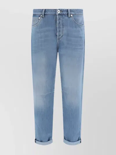 Brunello Cucinelli Straight Fit Cotton Jeans With Turned-up Hem In Blue