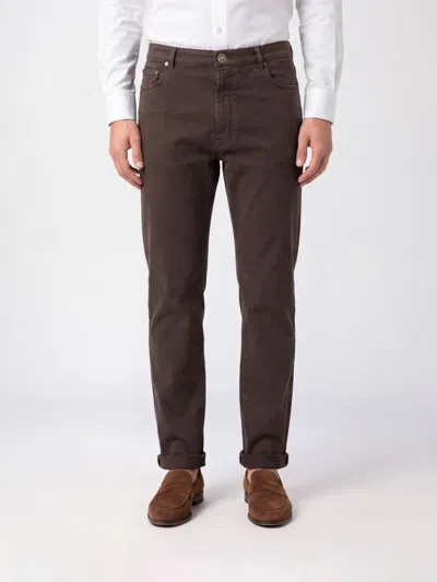 Brunello Cucinelli Straight Fit Five-pocket Jeans In Cotton Denim In Brown