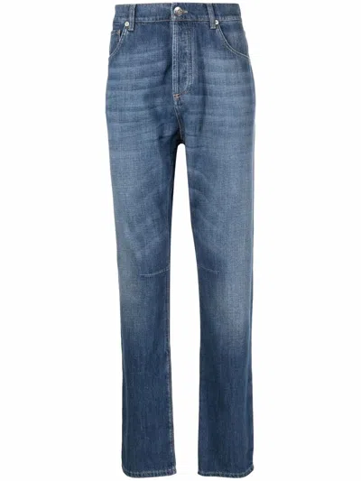 Brunello Cucinelli Straight Five-pocket Jeans In Cotton In Blue
