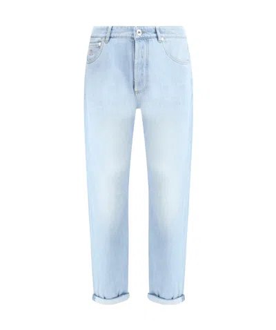 BRUNELLO CUCINELLI BRUNELLO CUCINELLI LOGO EMBROIDERED TURN-UP BRIM JEANS