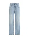 Brunello Cucinelli Straight Fit Denim Jeans With Leather Patch In Denim Chiaro