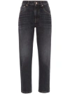 Brunello Cucinelli Grey Straight Jeans With Logo Patch In Denim Woman In Anthracite