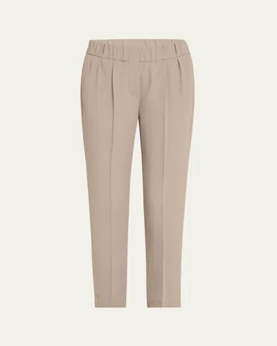 Brunello Cucinelli Straight-leg Ankle Silk Pull-on Pants In Medium Grey