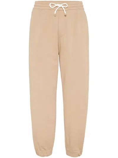 Brunello Cucinelli Straight-leg Cotton-blend Track Pants In Neutrals